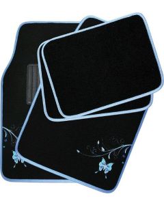 Autogear 4 Piece Car Mat Set Front & Rear Black Blue Butterfly
