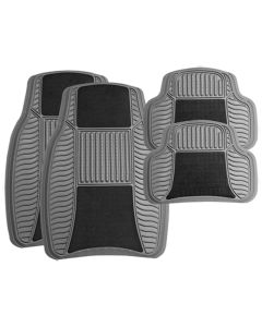 Midas-Style 4 Piece Floor Mat Set Black Carpet Grey Rubber