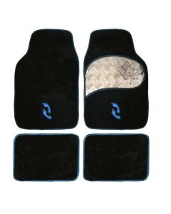 Autogear 4 Piece Floor Mat Set Blue Trim Aluminium Heel Pad